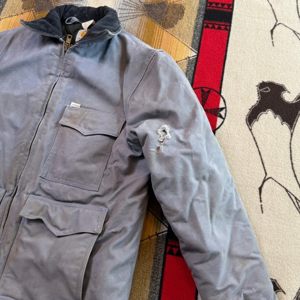 Carhartt Arctic Quilt Lined Duck Traditional Coat Blue Gray Vintage Made in USA - Picture 11 of 16